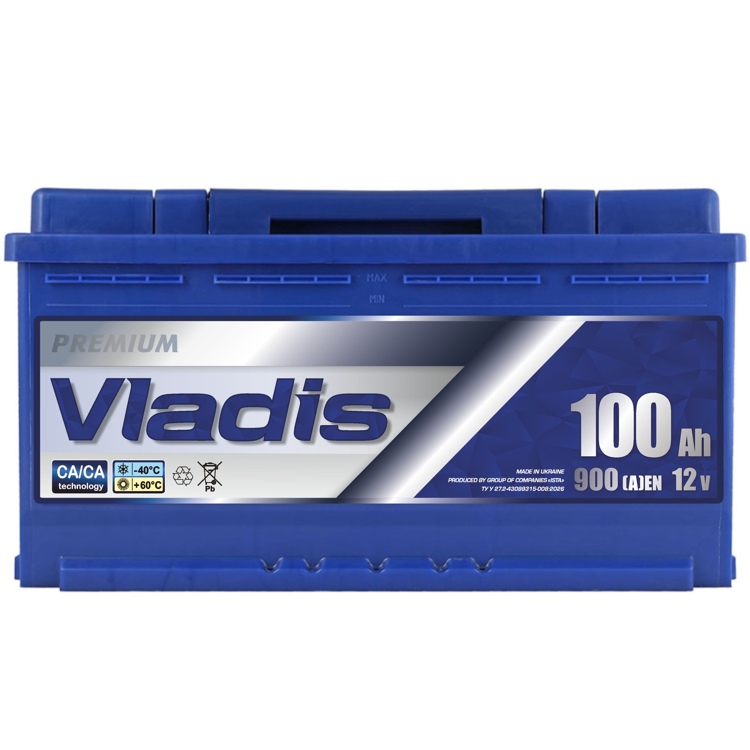 Акумулятор VLADIS PREMIUM 6СТ - 100Аh, 900A, плюс справа (R+), 353x175x190мм